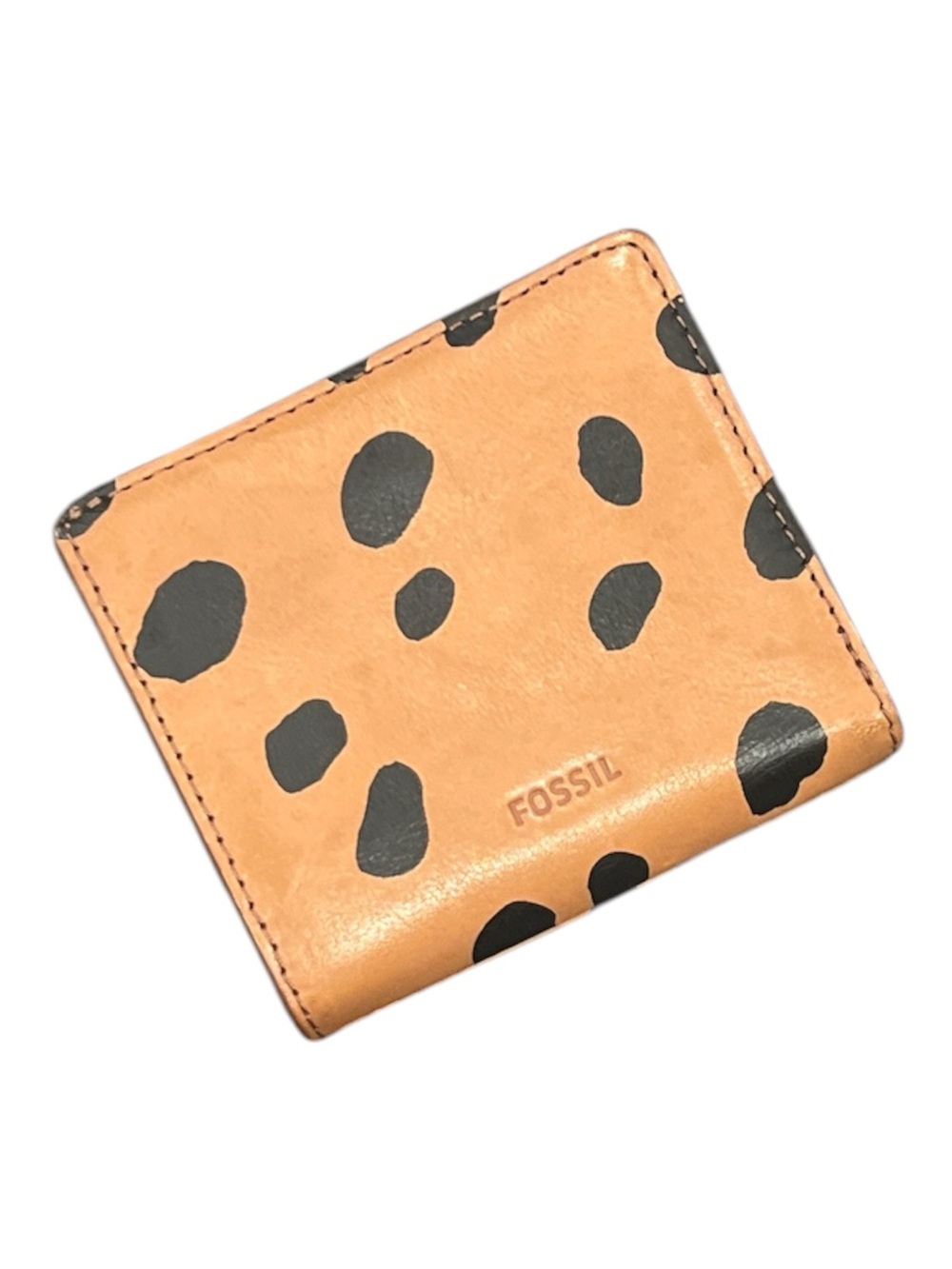 Fossil Leather Bifold Wallet Leopard Spot Print Zip Coin Pocket